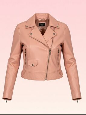 Glamorous Light Blush Pink Leather Moto Jacket